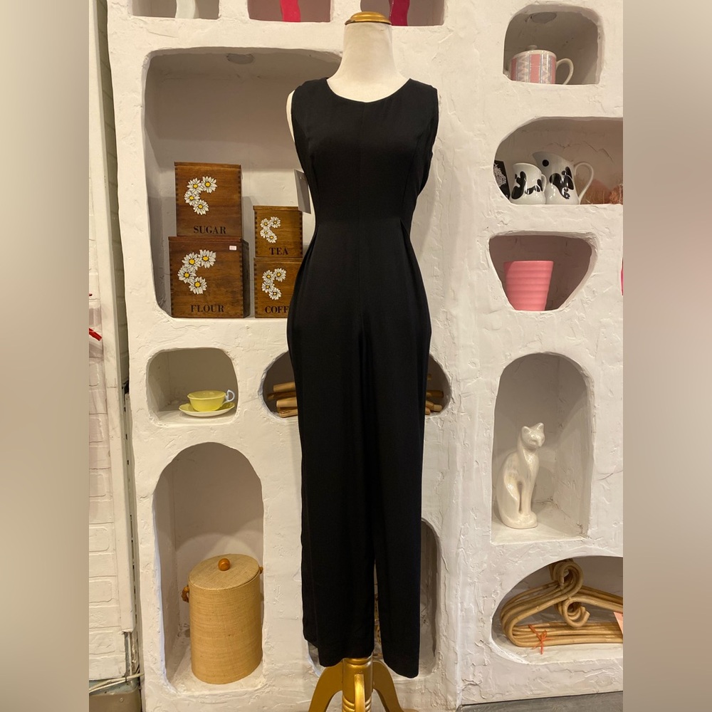 Vintage Sleeveless Rayon Blend Straight Leg Jumpsuit